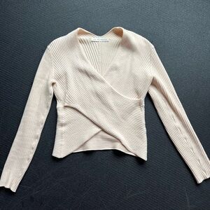 Live The Process Cream Ribbed V-Neck Sweater